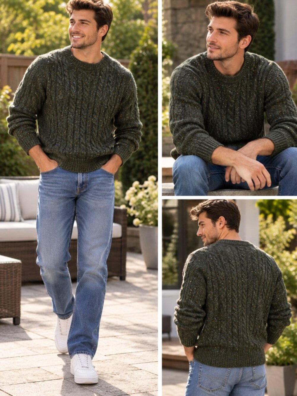 Lachlan British Inspired 80% Merino Wool Sweater XL – Green Gold & Blue Flecks